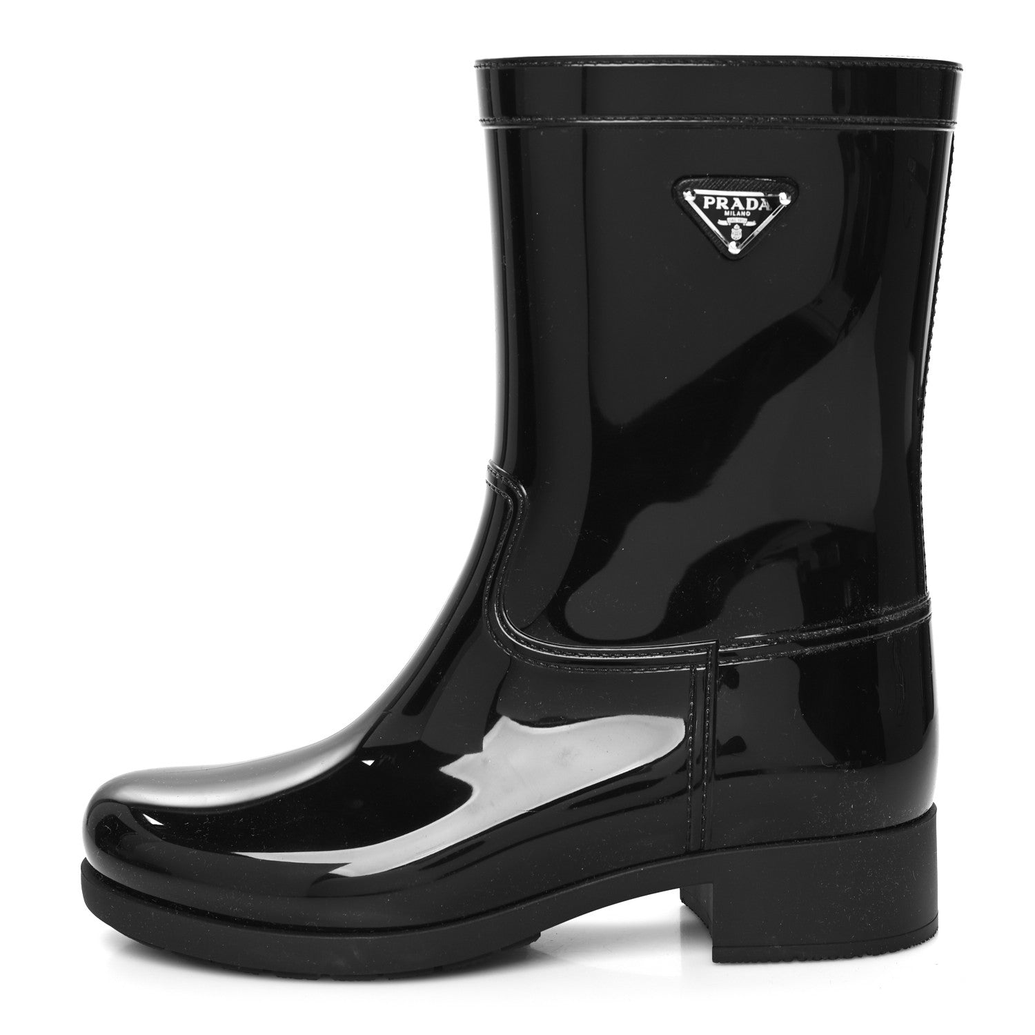 Prada Sport Rubber Metal Triangle Logo Ankle Rain Boots 39 Black 1 of 7