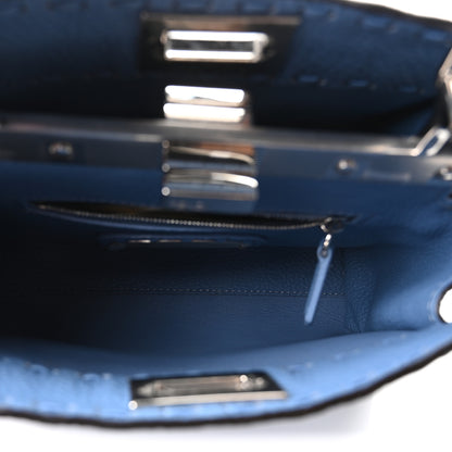 Fendi Cuoio Romano Selleria Macro Stitchings Mini Peekaboo Iconic Satchel Argento Blue 5 of 9