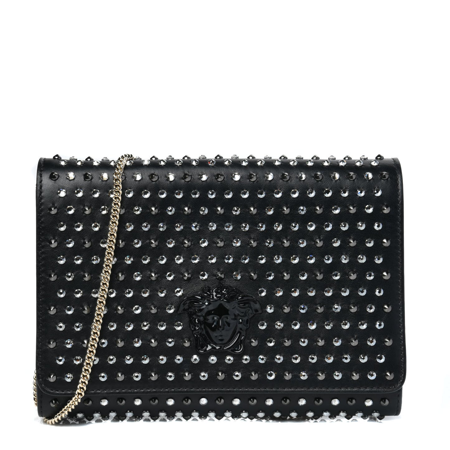 Nappa Crystal Studded Palazzo Chain Evening Bag Black