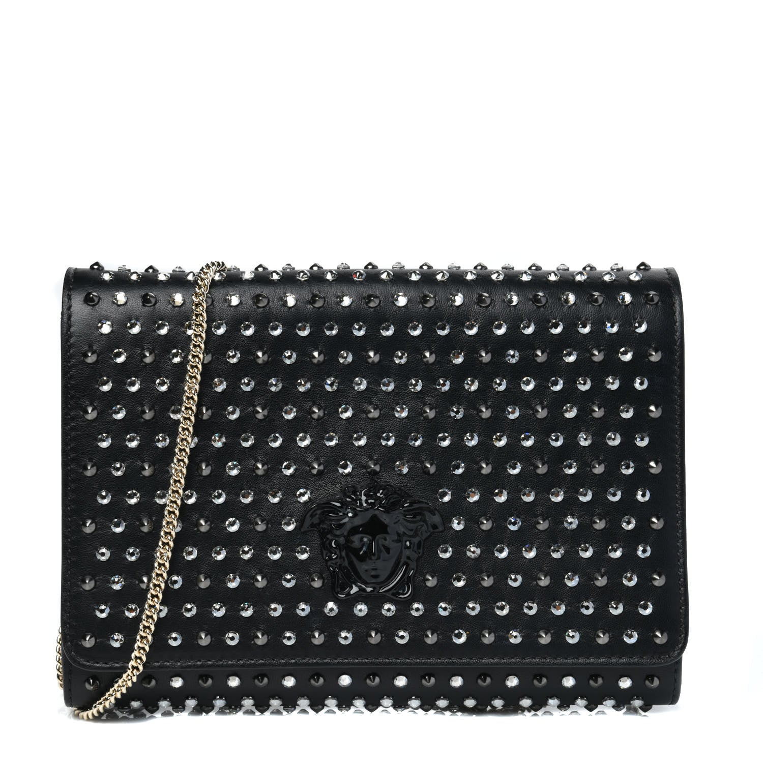 Versace Nappa Crystal Studded Palazzo Chain Evening Bag Black 1 of 14