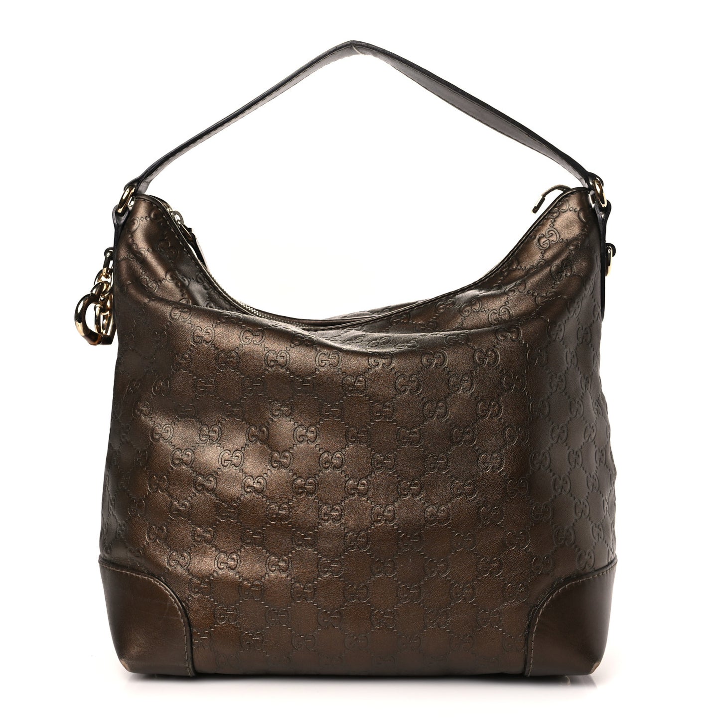 Metallic Guccissima Medium Heart Bit Charm Hobo Bronze