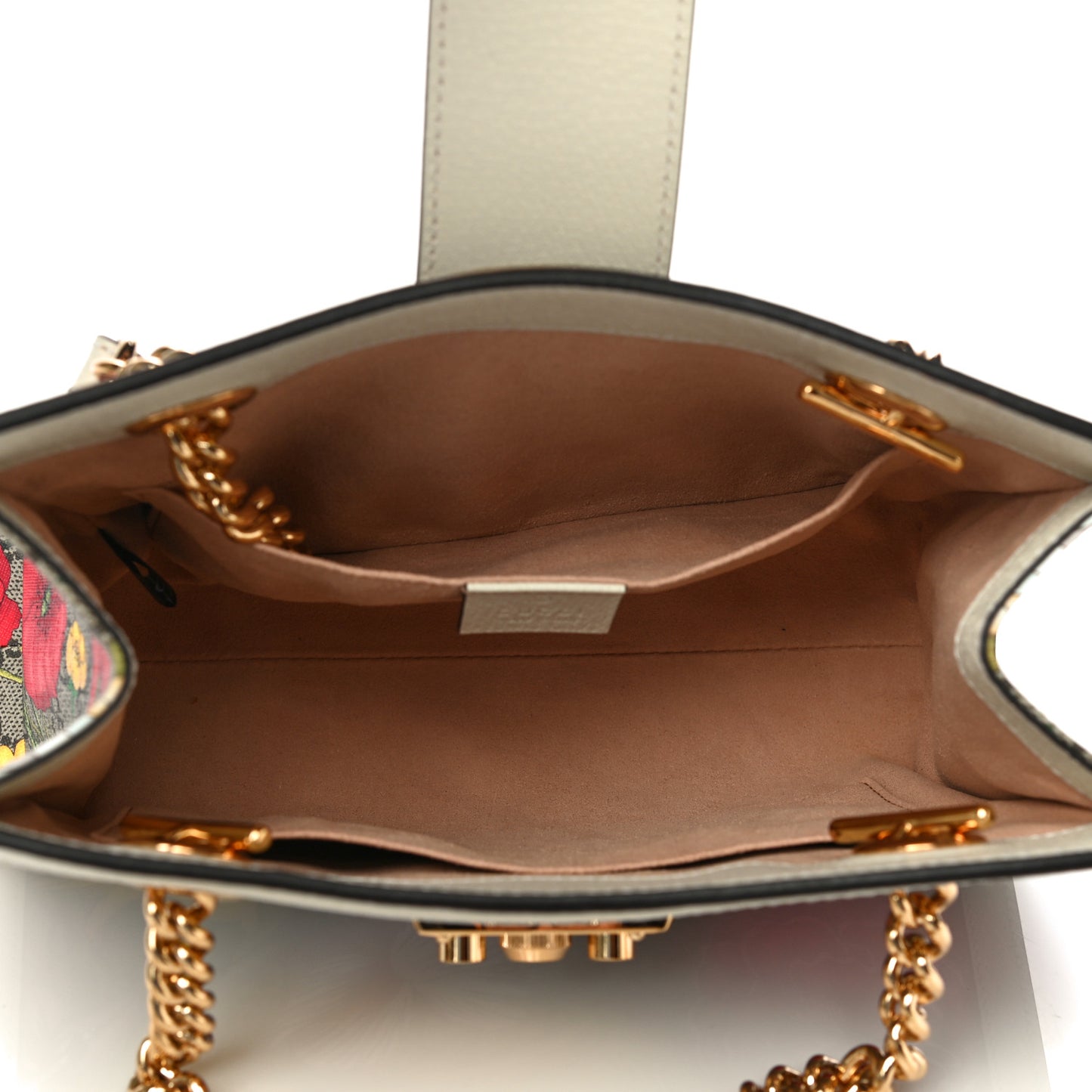 GG Supreme Monogram Flora Textured Calfskin Small Padlock Tote Beige Ebony Multicolor Mystic White