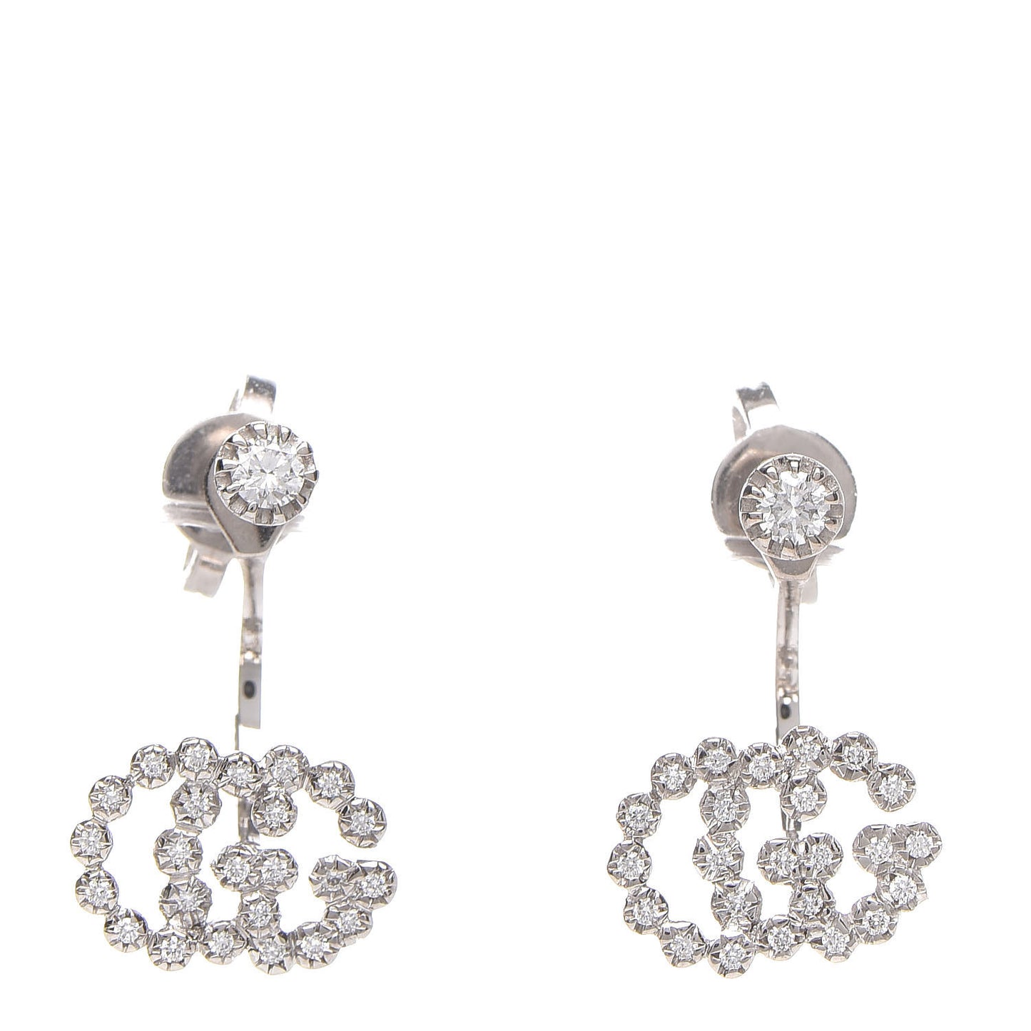 18K White Gold Diamond Running G Drop Earrings