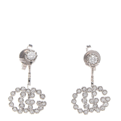 Gucci 18K White Gold Diamond Running G Drop Earrings 1 of 6