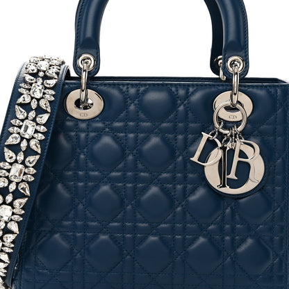 Christian Dior Lambskin Cannage Medium Lady Dior Crystal Strap Navy 7 of 9