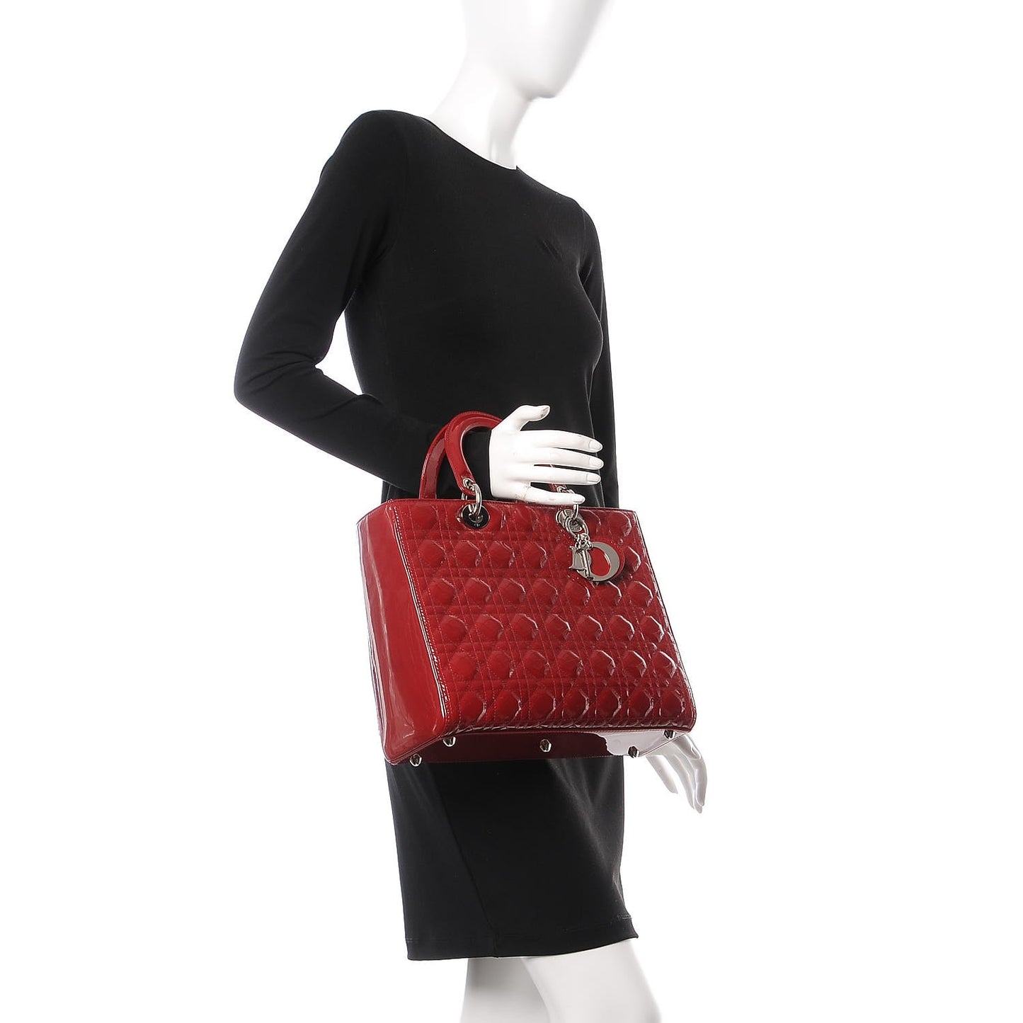 Patent Cannage Large Lady Dior Red