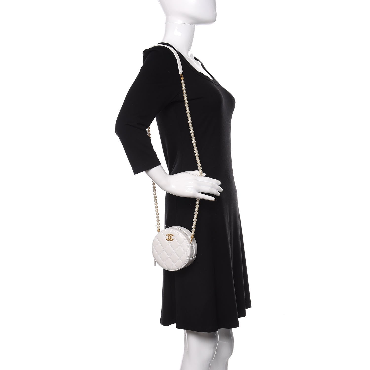 Chanel Calfskin Quilted About Pearls Round Clutch With Chain White 2 of 10