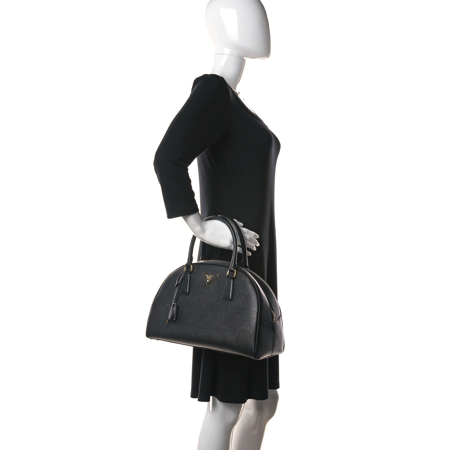 Prada Saffiano Lux Bowling Bag Black 2 of 15