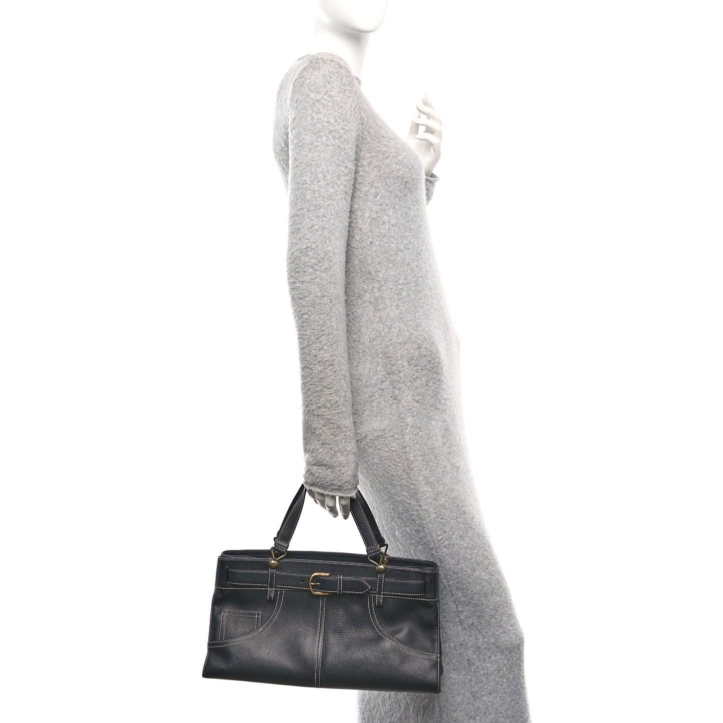 Calfskin Belted Pants Shoulder Bag Black