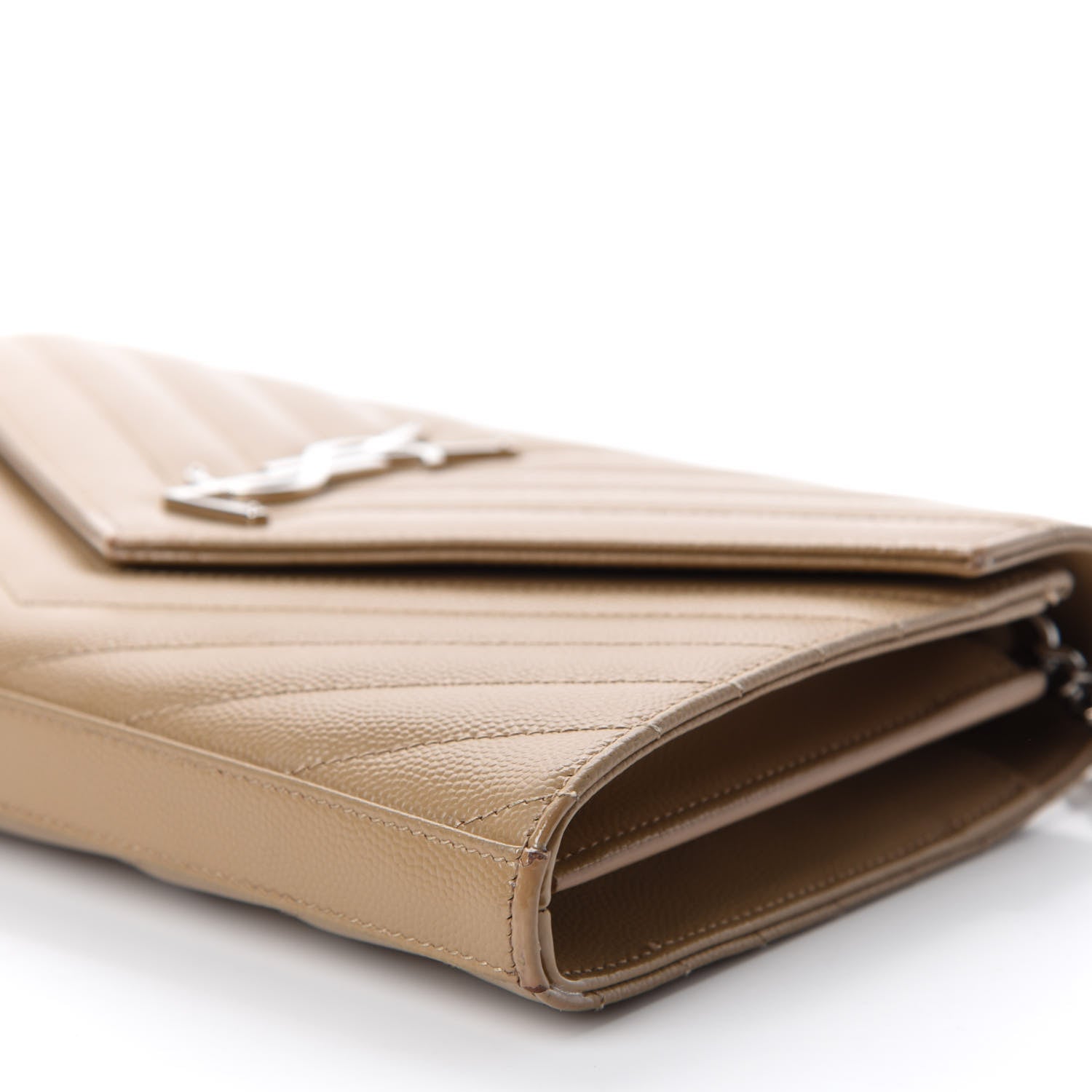 Saint Laurent Grain De Poudre Matelasse Chevron Monogram Chain Wallet Deep Beige 7 of 12