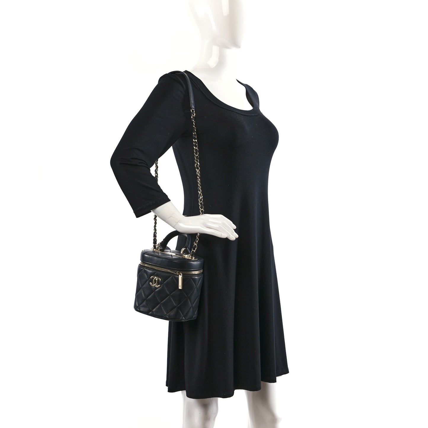 Lambskin Quilted Trendy Vanity Case Black