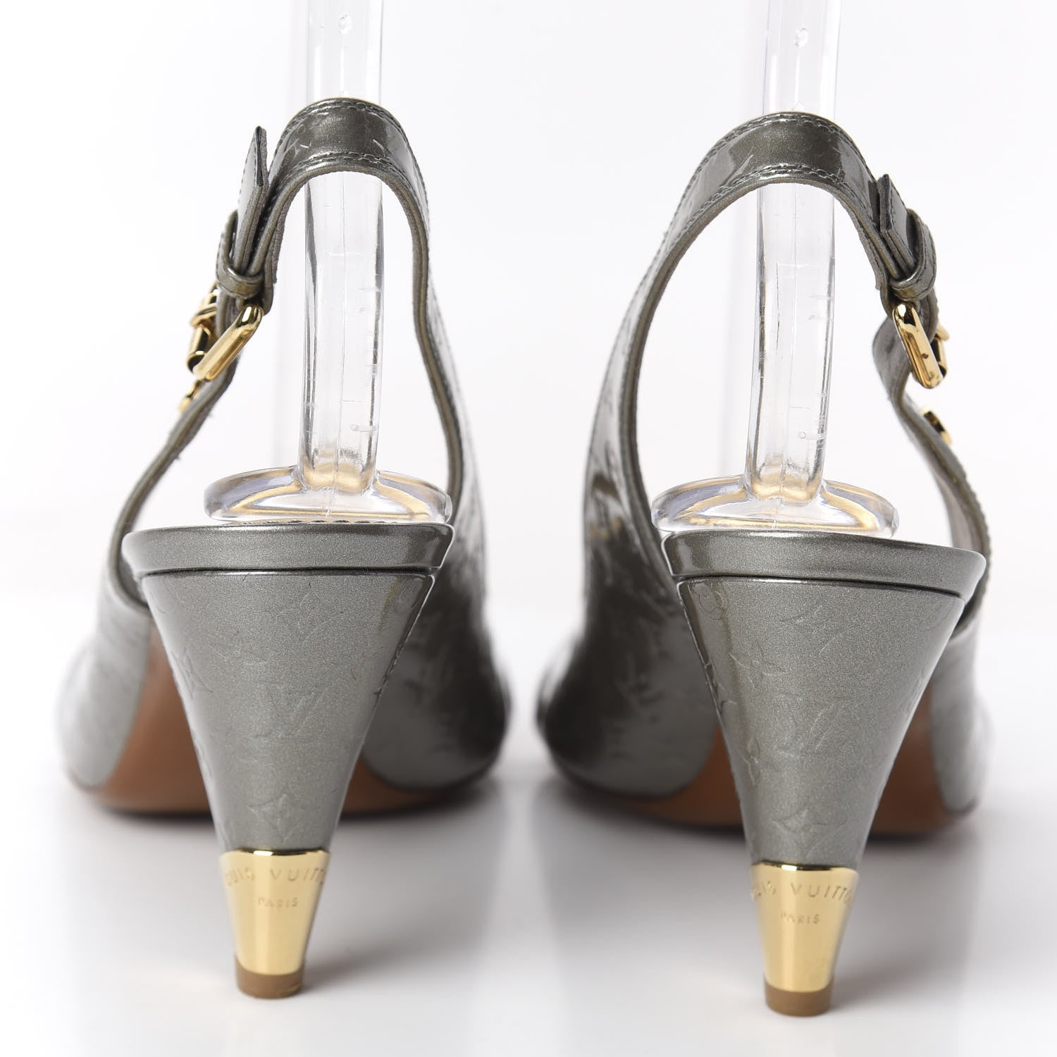 Louis Vuitton Vernis No Doubt Slingback Heels 39.5 Gris Art Deco 6 of 9