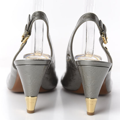 Louis Vuitton Vernis No Doubt Slingback Heels 39.5 Gris Art Deco 6 of 9