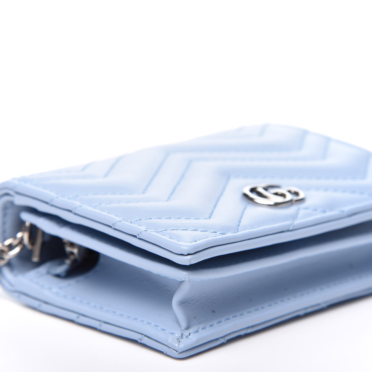 Gucci Calfskin Matelasse GG Marmont Mini Wallet On Chain Porcelain Light Blue 6 of 11