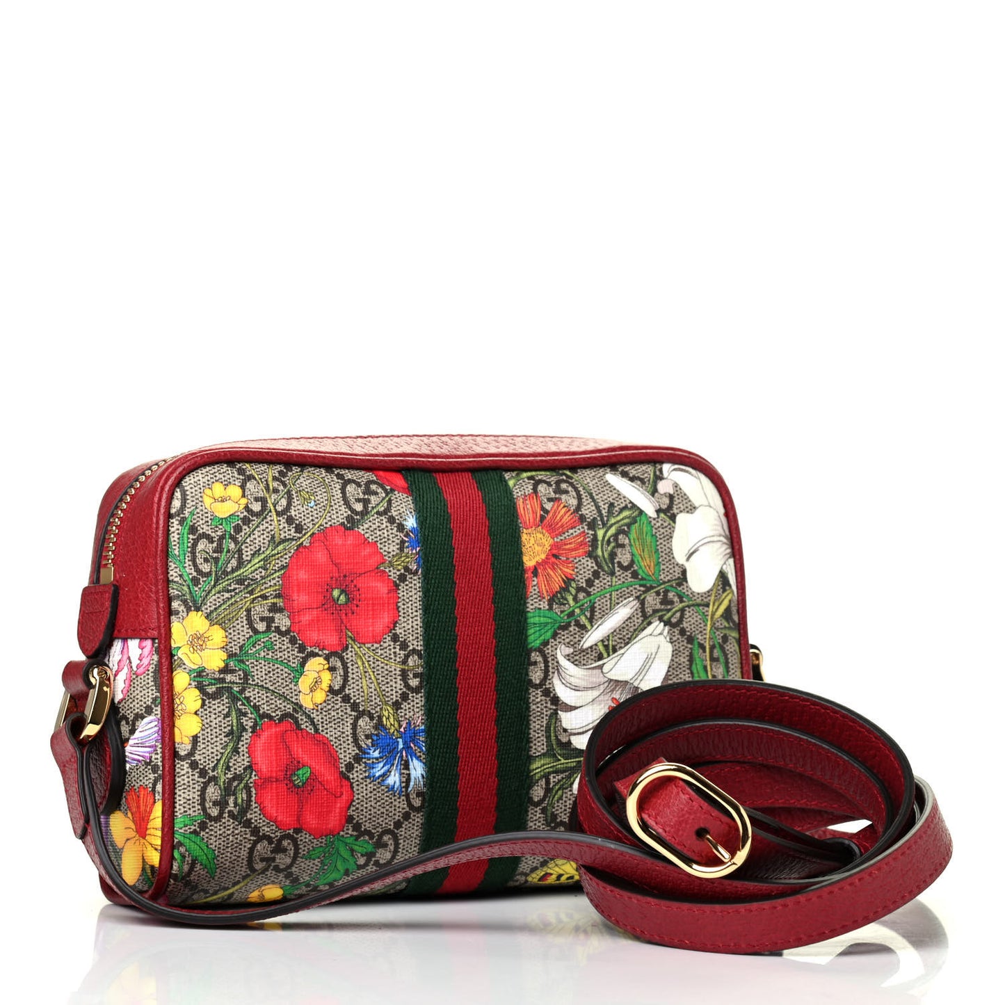 GG Supreme Monogram Flora Web Mini Ophidia Shoulder Bag Red
