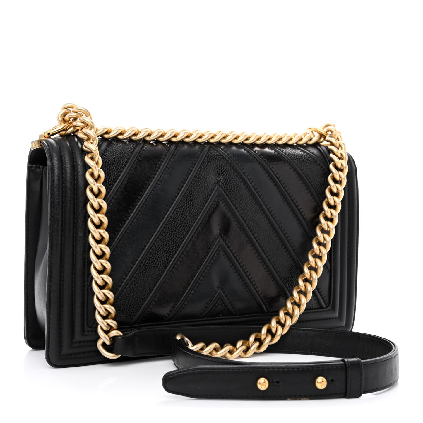 Calfskin Caviar Suede Chevron New Medium Boy Flap Black