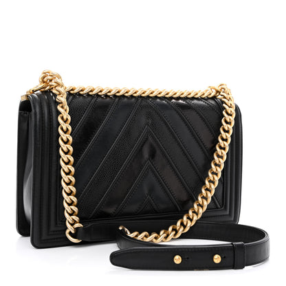 Chanel Calfskin Caviar Suede Chevron New Medium Boy Flap Black 3 of 10
