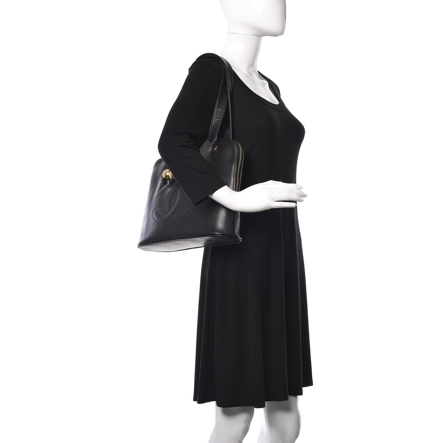 Caviar Large CC Shoulder Bag Black