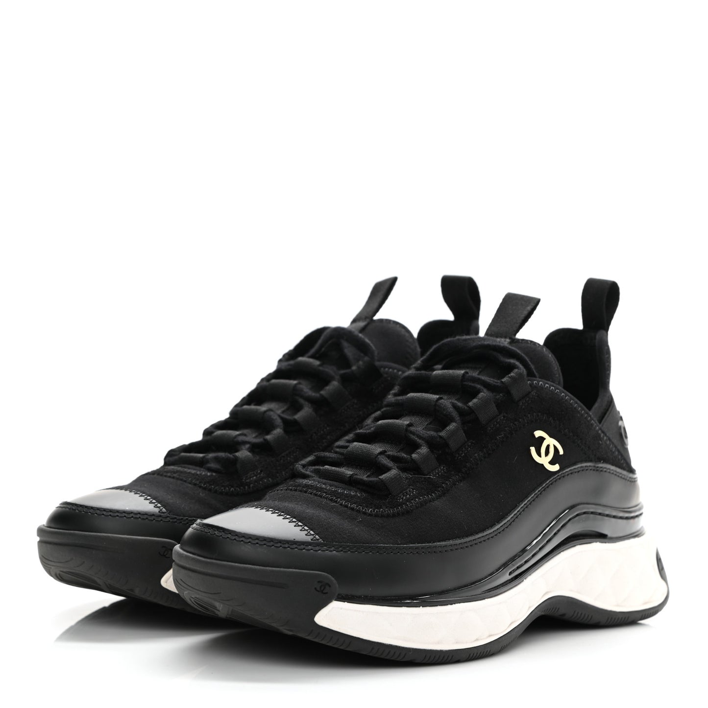 Velvet Calfskin Mixed Fibers CC Sneakers 36 Black