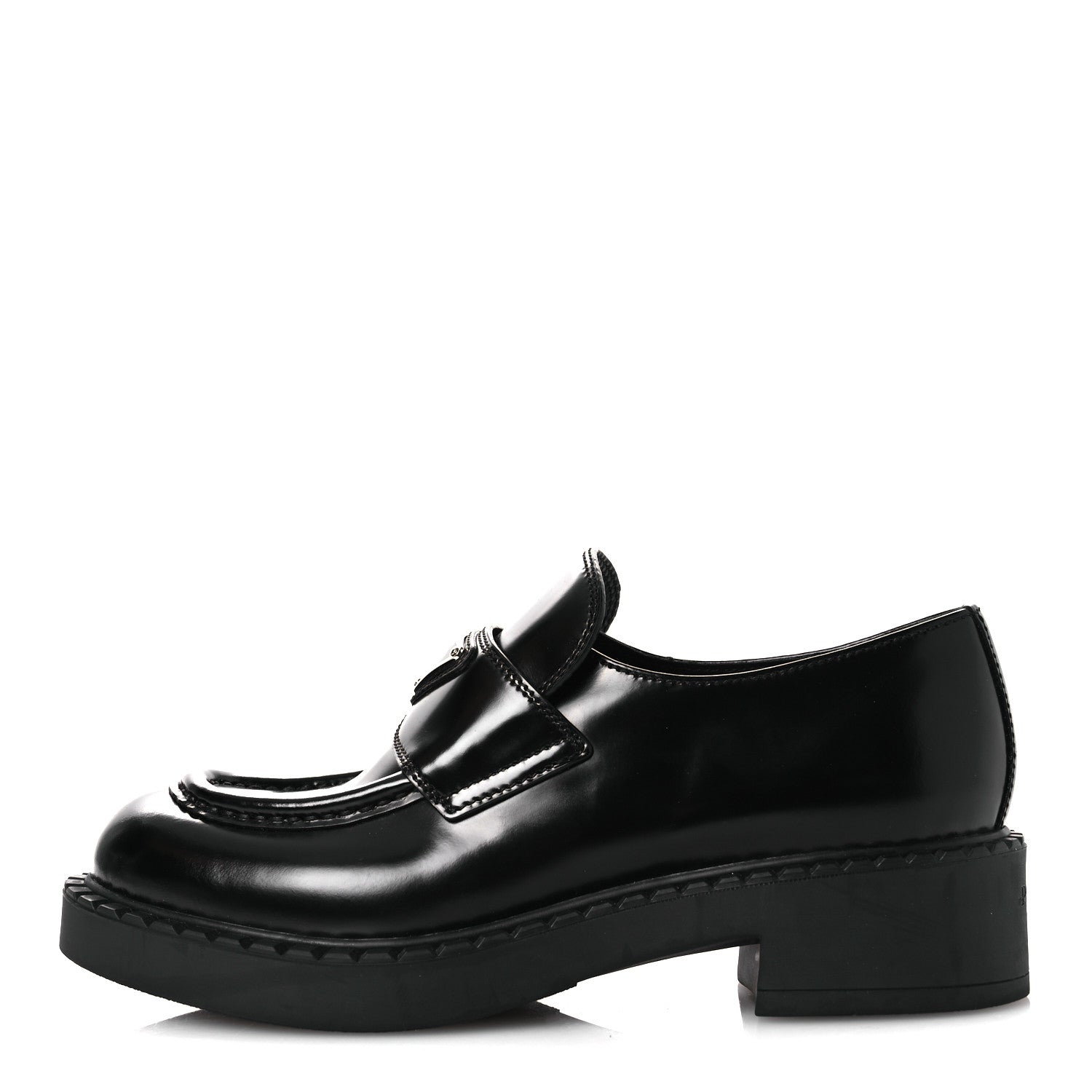 Prada Spazzolato Metal Triangle Logo 50mm Loafers 36 Black 1 of 11