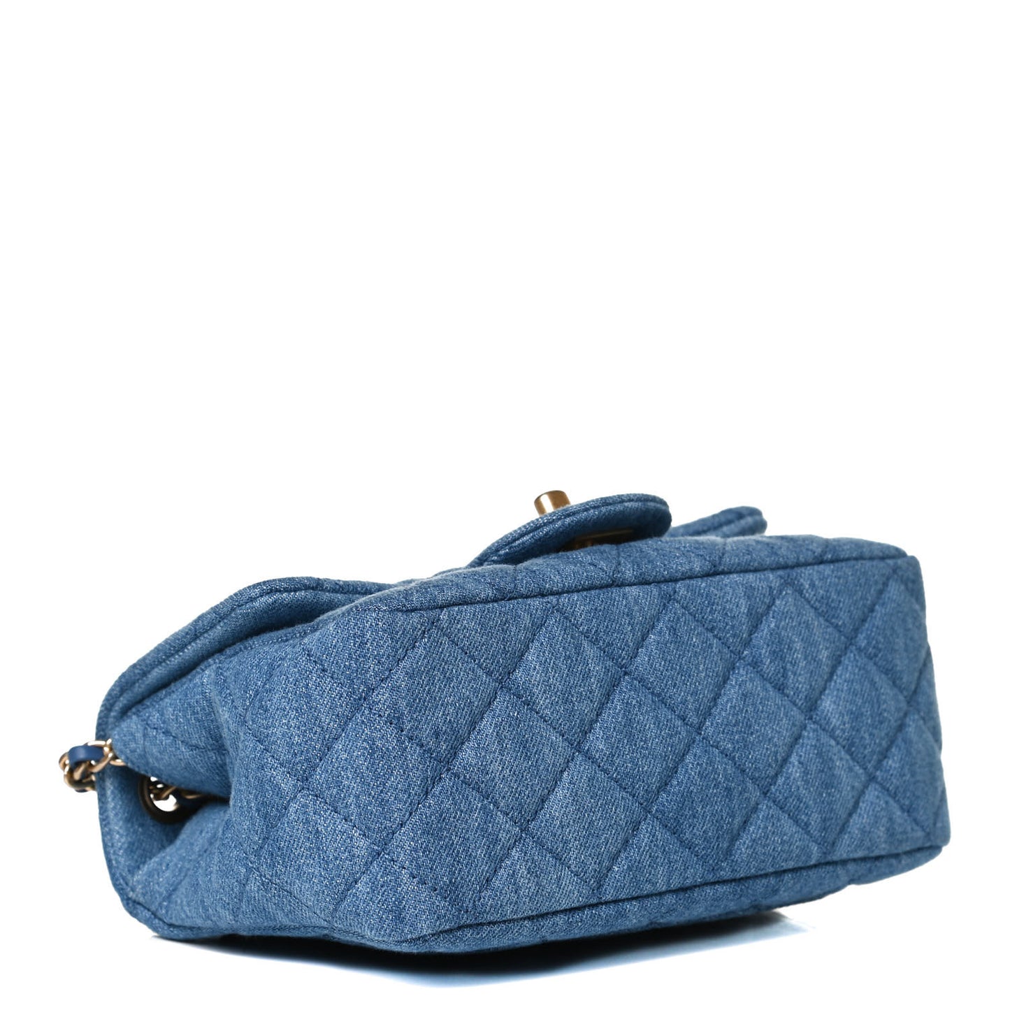 Denim Quilted Mini Pearl Crush Flap Blue