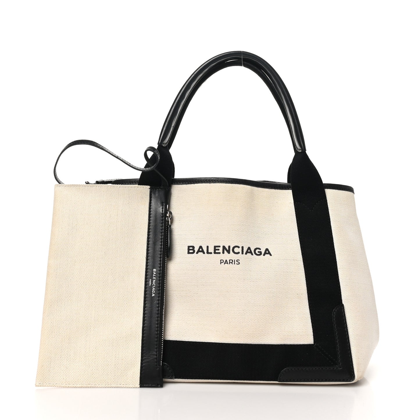 Cotton Canvas Satin Calfskin M Navy Cabas Natural Black