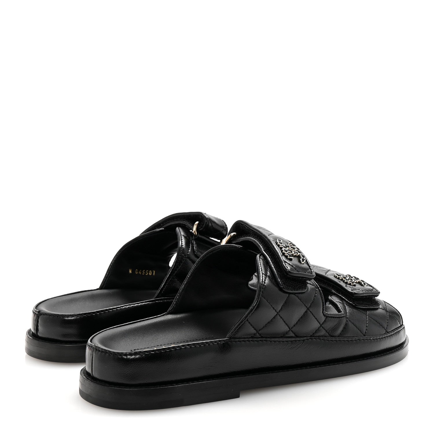Chanel Lambskin Quilted Velcro Dad Chain CC Slide Sandals 38 Black 5 of 10