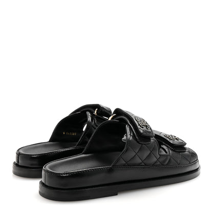 Chanel Lambskin Quilted Velcro Dad Chain CC Slide Sandals 38 Black 5 of 10