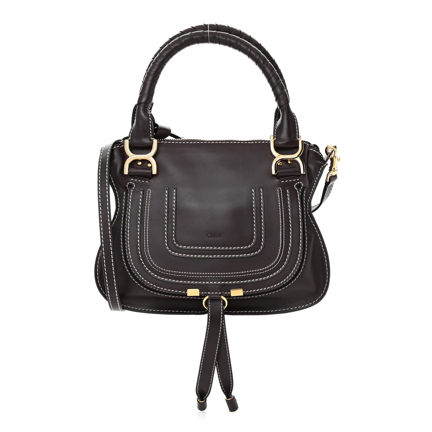 Smooth Calfskin Small Marcie Satchel Black Raisin