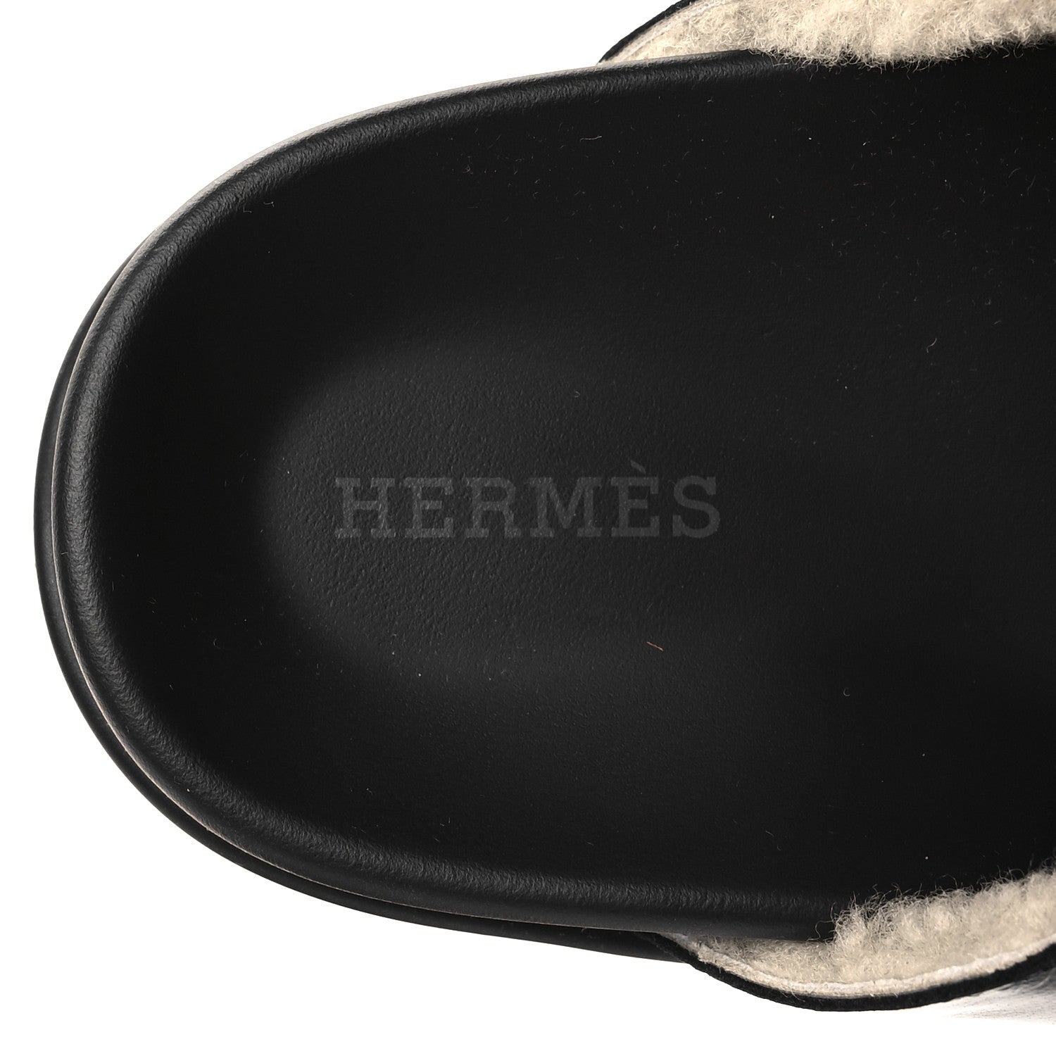 Hermes Glazed Nappa Shearling Shearling Go Mules 37 Black Ecru 7 of 9