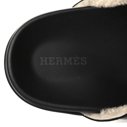 Hermes Glazed Nappa Shearling Shearling Go Mules 37 Black Ecru 7 of 9