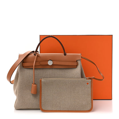 Hermes Military Toile Vache Hunter Herbag Zip Retourne 31 PM Beton Naturel 18 of 18