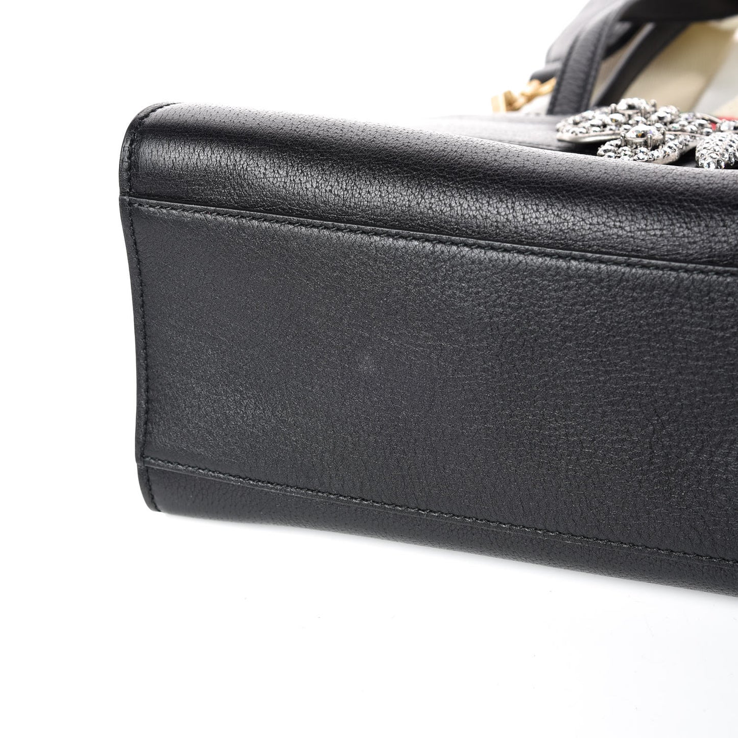 Grained Calfskin Web Crystal Butterfly Stripe Medium Totem Top Handle Bag Black