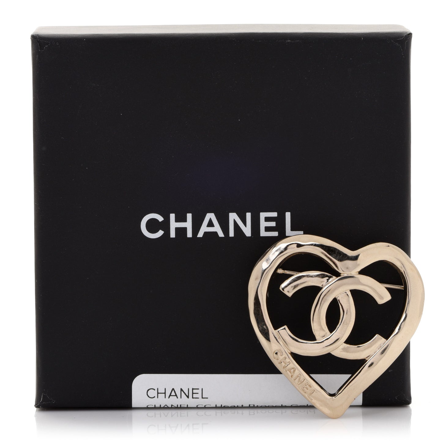 Metal CC Heart Coco In Love Brooch Gold