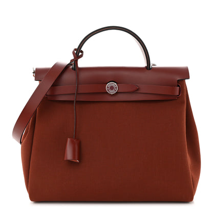Hermes Toile Militaire Vache Hunter Laque Herbag Zip Retourne 31 PM Rouge H 3 of 12