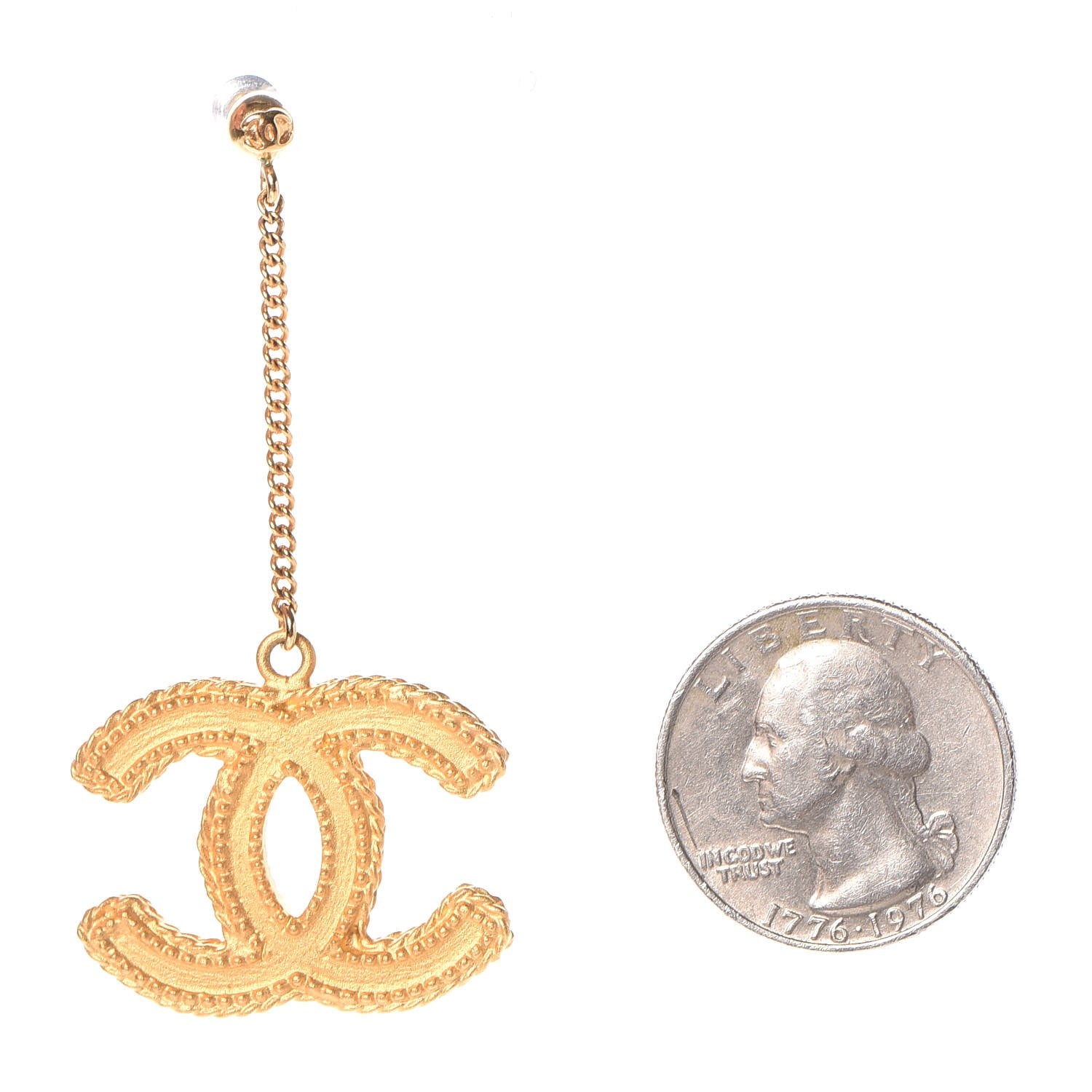 Chanel CC Drop Earrings Matte Gold 2 of 6