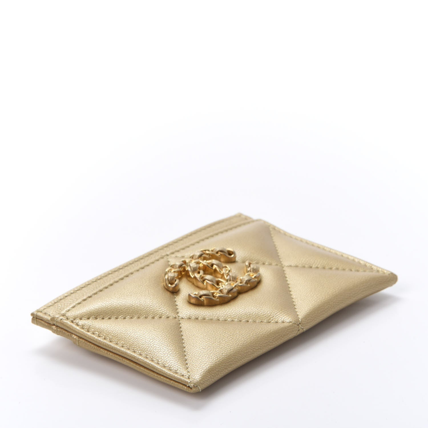 Chanel Metallic Goatskin Quilted Chanel 19 Card Holder Gold 4 of 11
