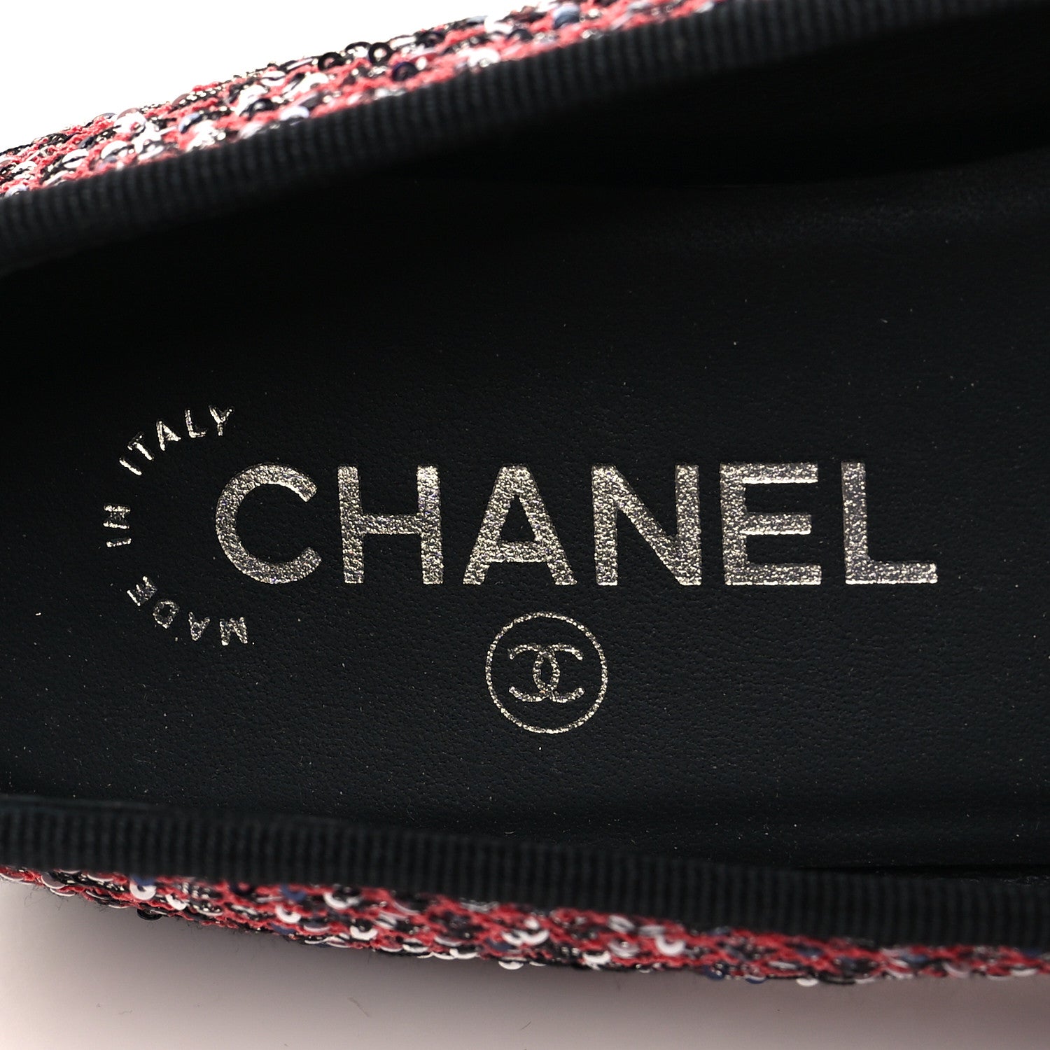 Chanel Tweed Grosgrain Sequin Cap Toe Ballerina Flats 38.5 Black Pink 8 of 8