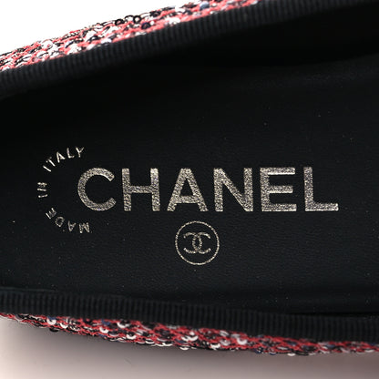 Chanel Tweed Grosgrain Sequin Cap Toe Ballerina Flats 38.5 Black Pink 8 of 8
