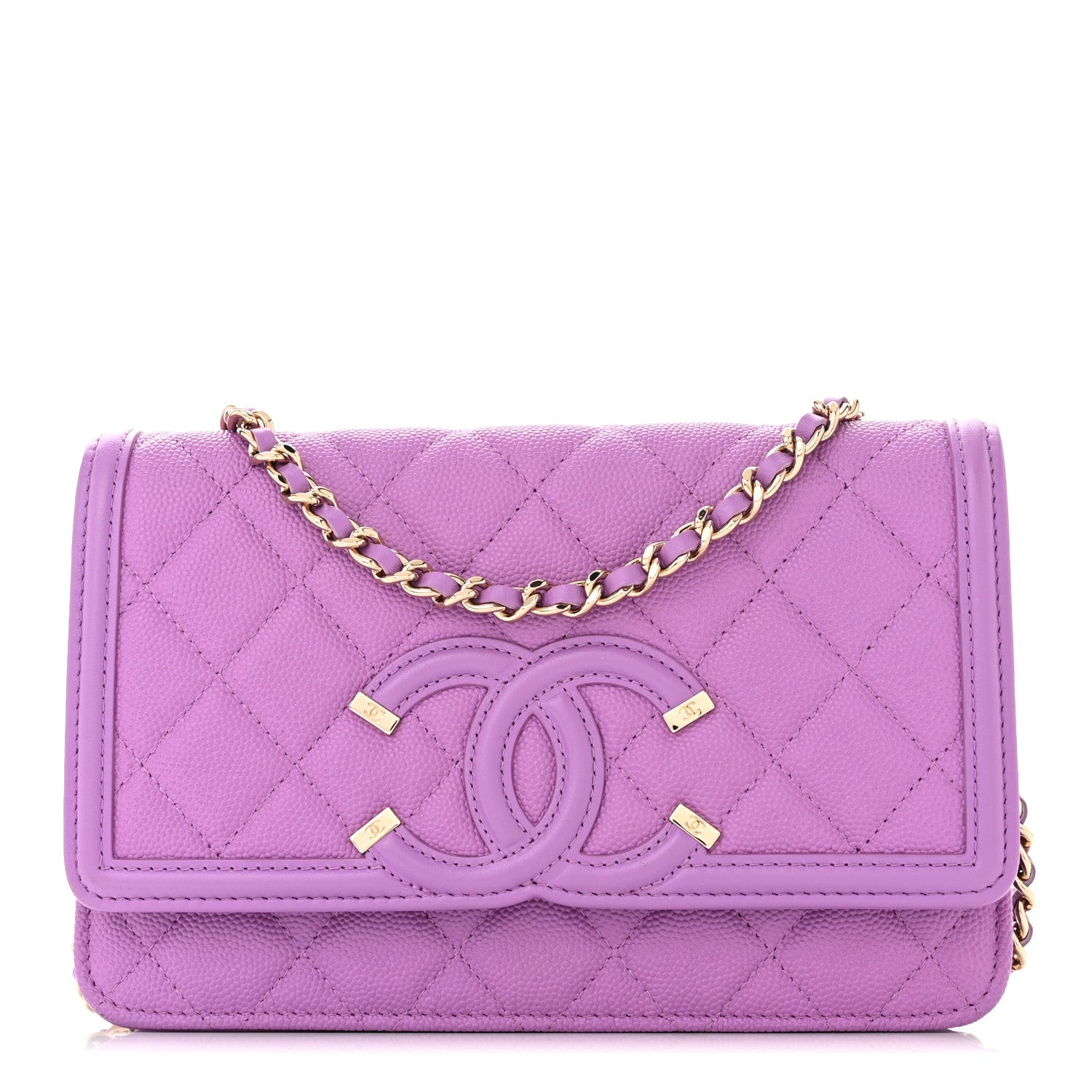 Chanel Caviar Quilted CC Filigree Wallet On Chain WOC Purple 1 of 12