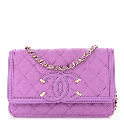 Chanel Caviar Quilted CC Filigree Wallet On Chain WOC Purple 1 of 12