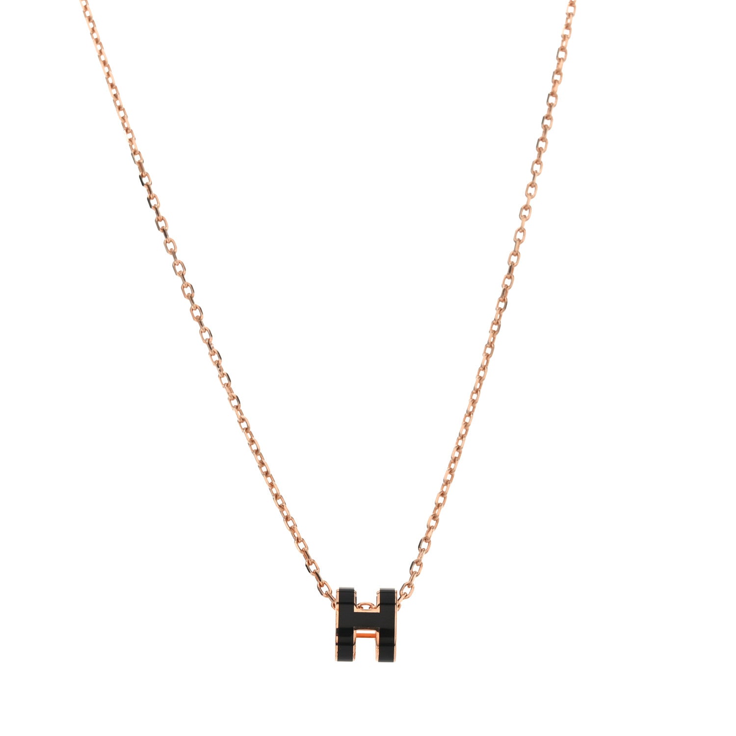 Hermes Lacquered Rose Gold Mini Pop H Pendant Necklace Black 1 of 5