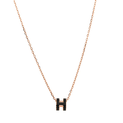 Hermes Lacquered Rose Gold Mini Pop H Pendant Necklace Black 1 of 5
