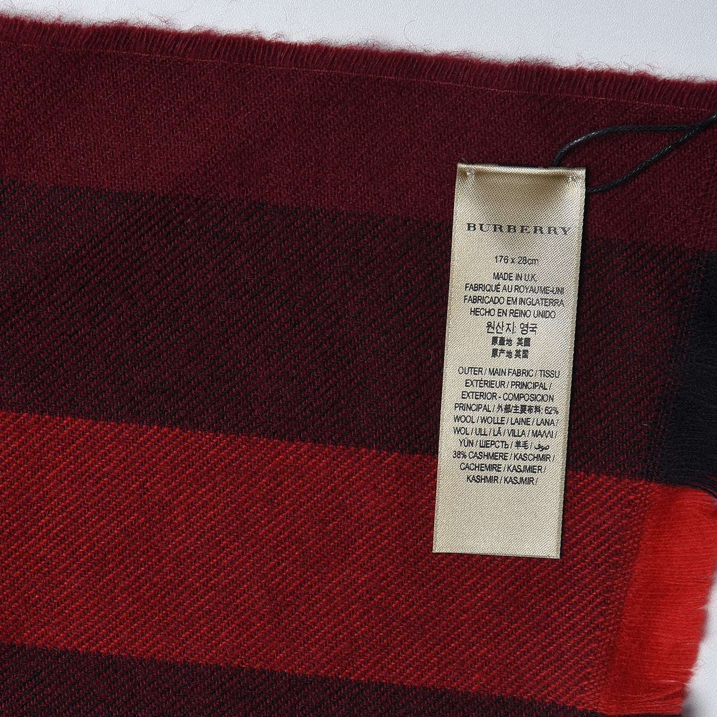 Wool Cashmere Giant Exploded Check Fringe Scarf Claret