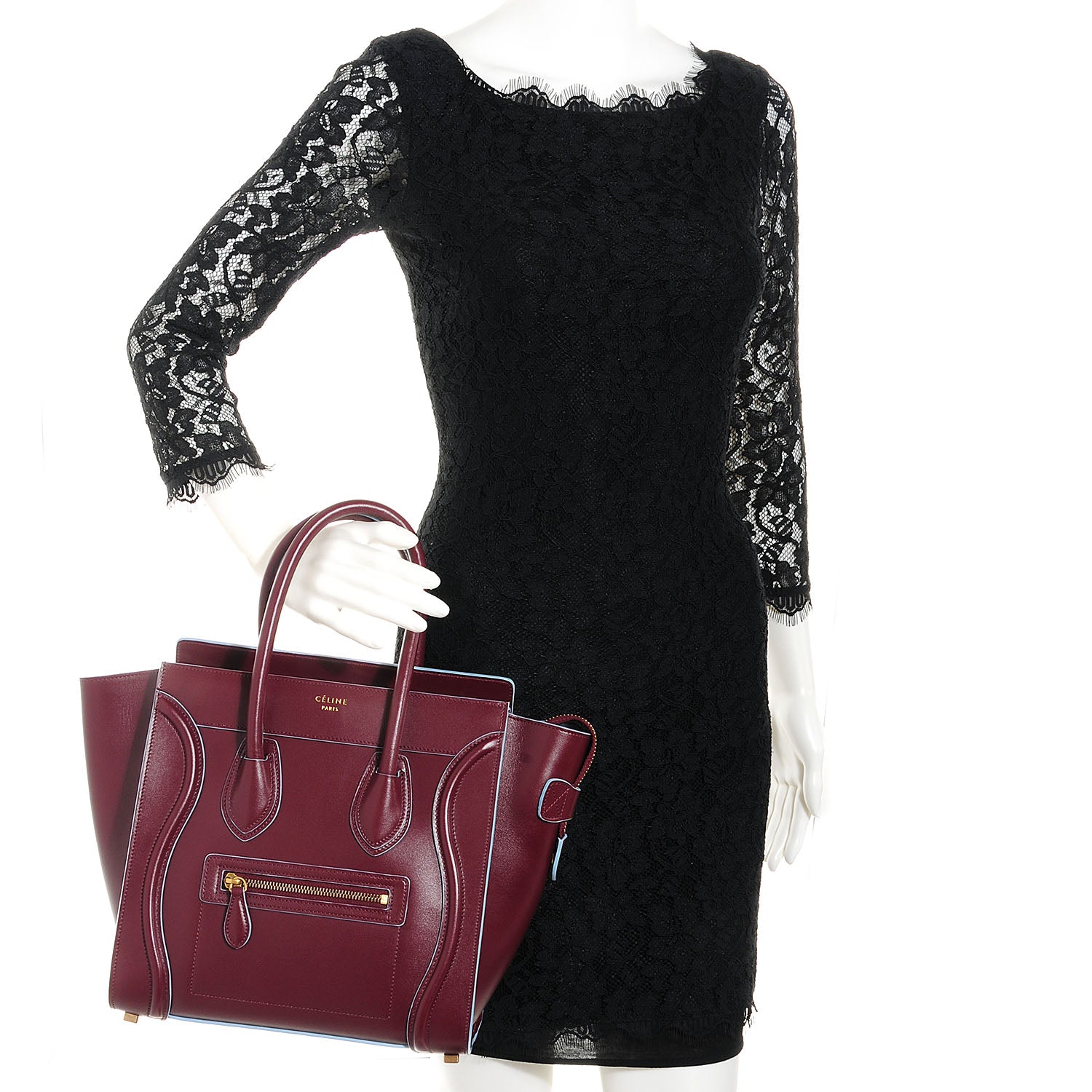 Celine Palmelato Micro Luggage Burgundy Light Blue 2 of 10