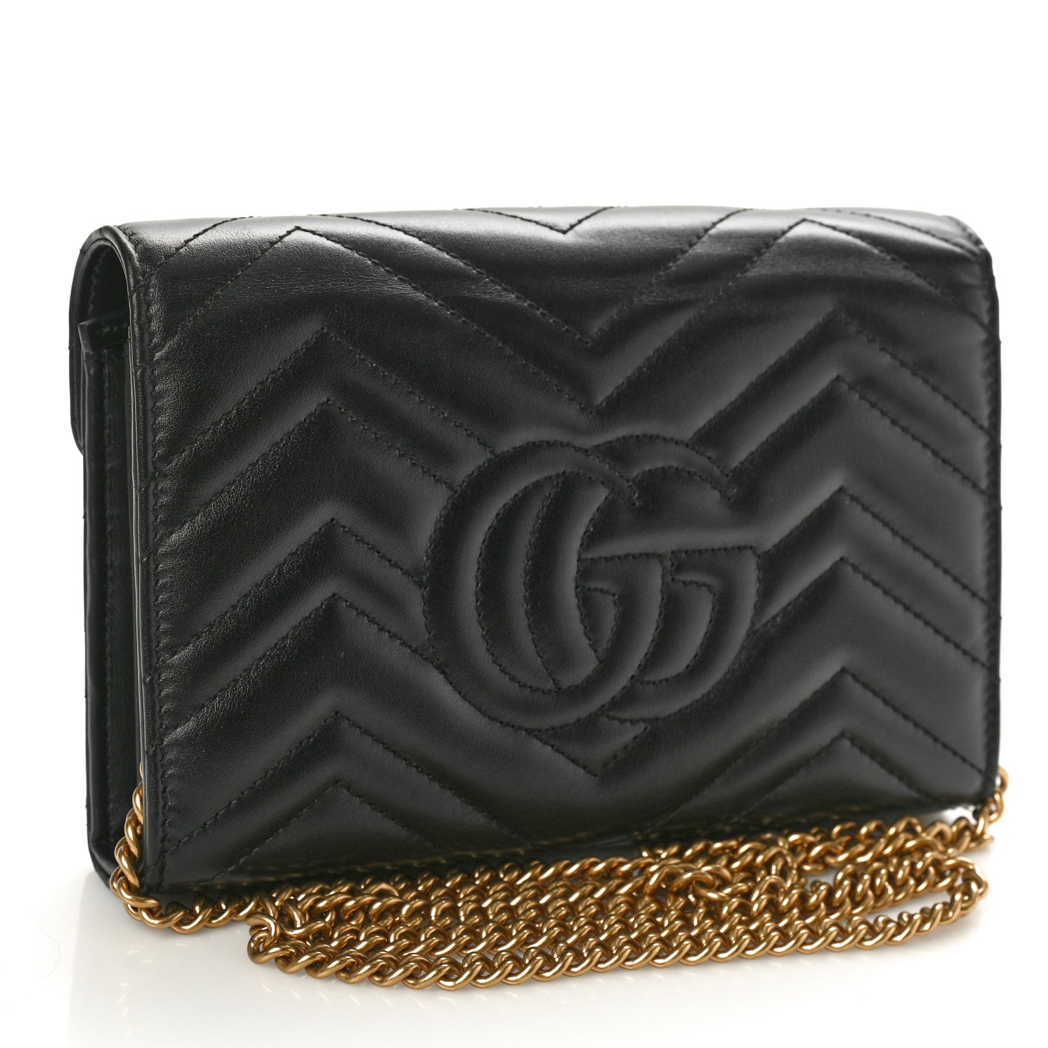 Gucci Calfskin Matelasse GG Marmont Chain Wallet Black 3 of 9