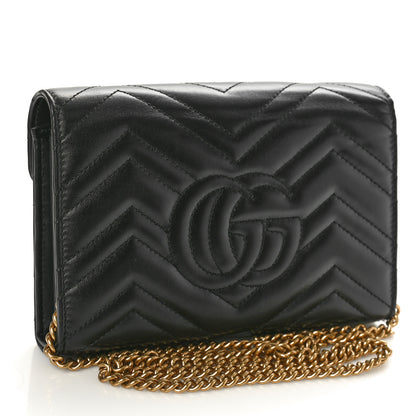 Gucci Calfskin Matelasse GG Marmont Chain Wallet Black 3 of 9