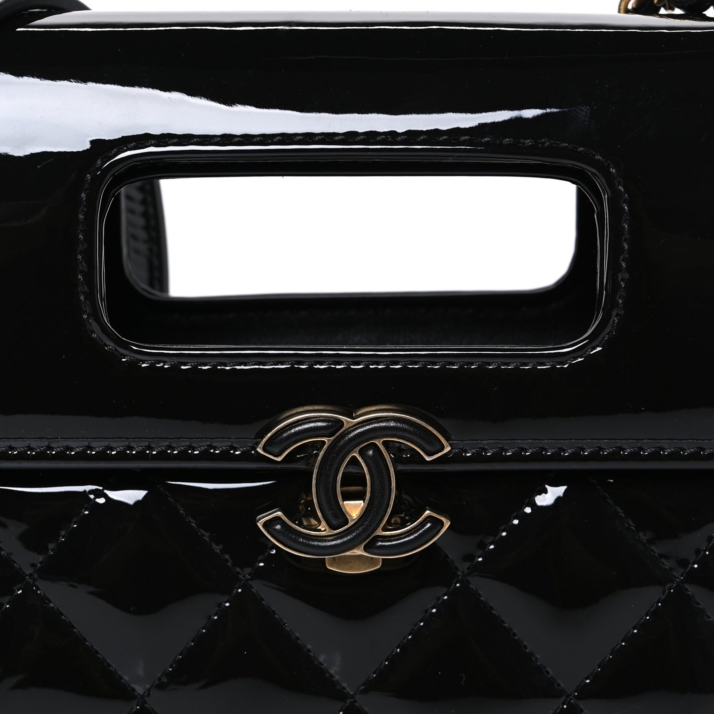 Patent Quilted Mini Graphic Catch Flap Black