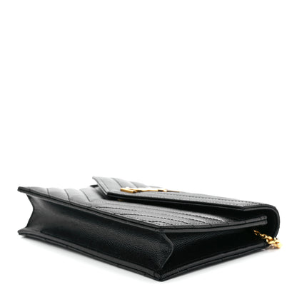 Saint Laurent Grain De Poudre Matelasse Chevron Monogram Envelope Chain Wallet Black 8 of 11