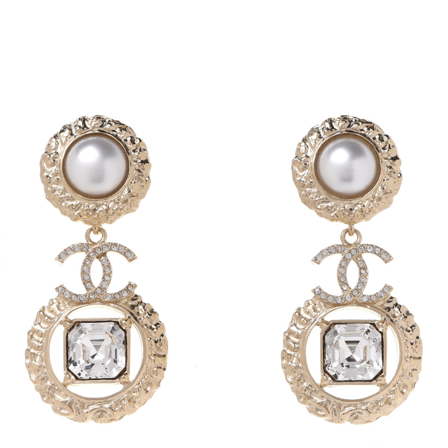 Crystal Pearl CC Drop Earrings Gold Pearly White